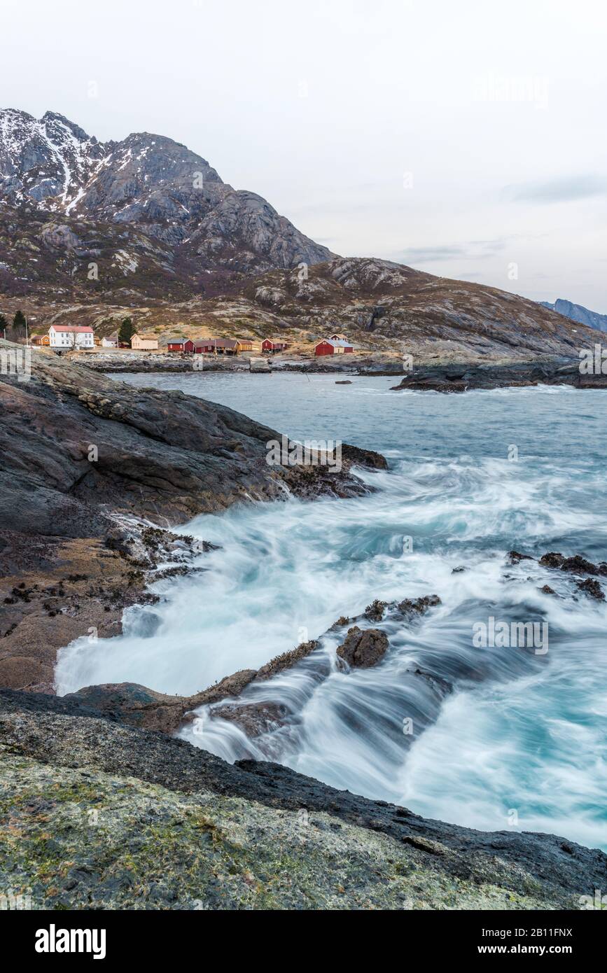 The abandoned fishing village of Nesland at the south end of Flakstadøy, Lofoten, Norway Stock Photo