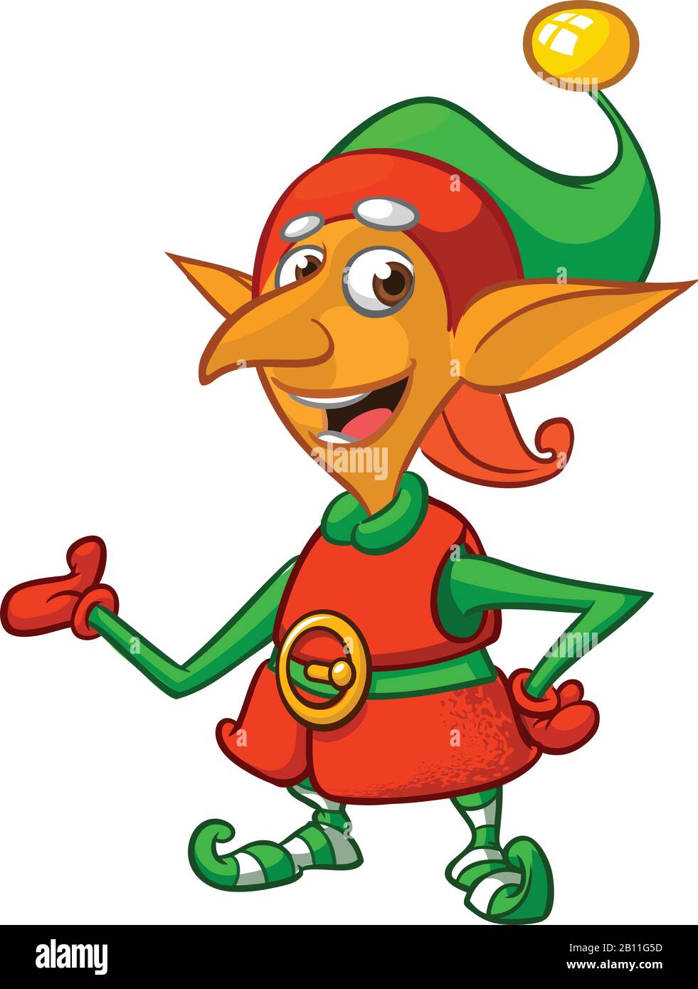 Cartoon Illustration of happy Christmas Elf. Vector happy dwarf ...