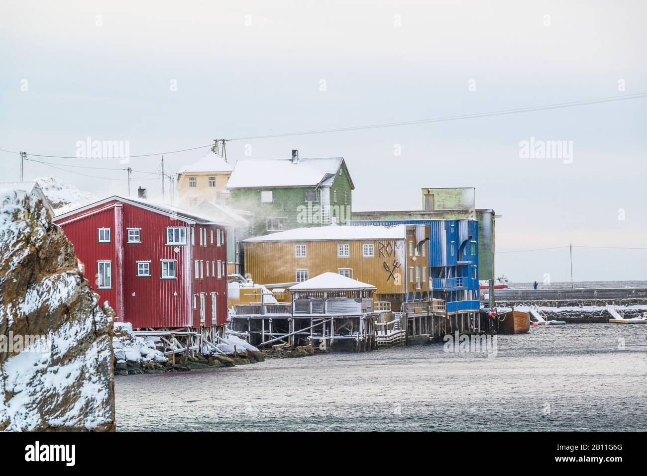 Nyksund is a fishing village on Vesterålen with around 15 inhabitants. The village has been abandoned several times in the past when fishermen no longer saw an adequate livelihood. It has been revived for several years. Stock Photo