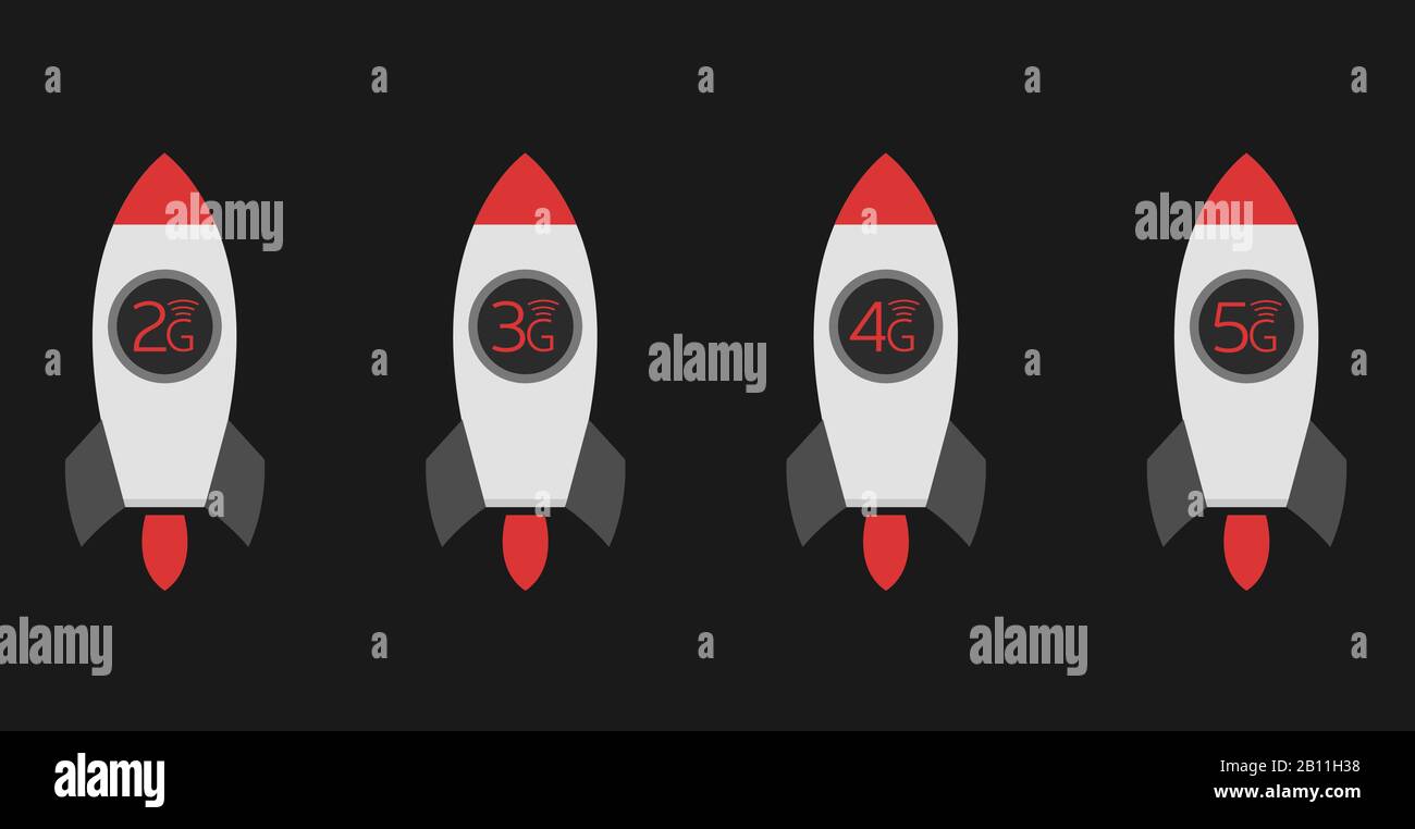 2G 3G 4G 5G internet rockets. Wireless technology, Vector Stock Vector