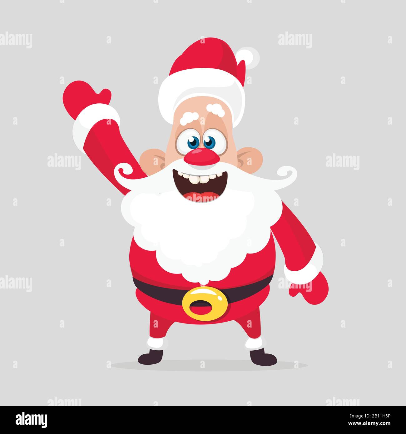 Funny cartoon Santa claus character waving hand isolated white ...