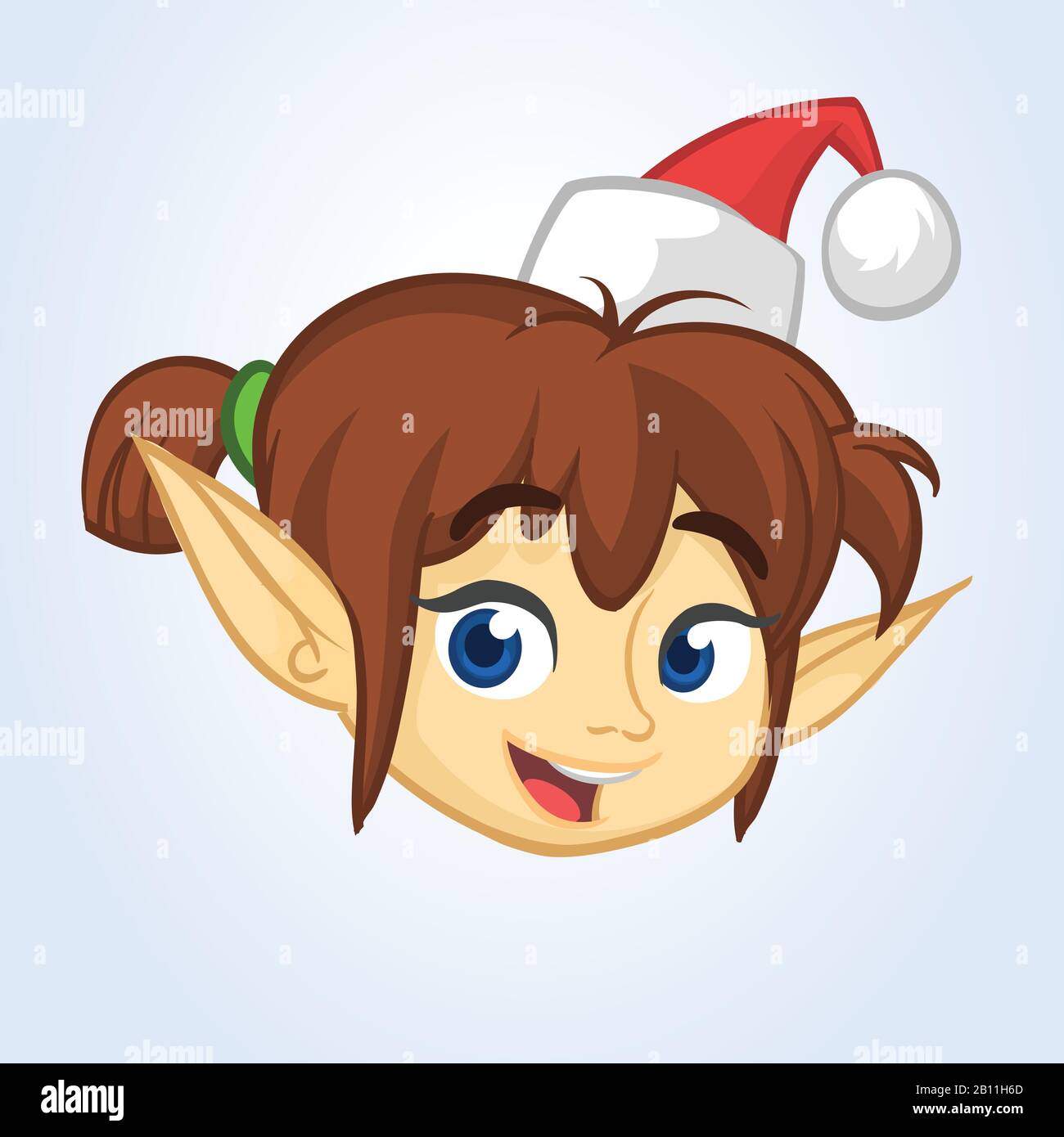 Cartoon Christmas girl elf head icon. Vector illustration isolated on