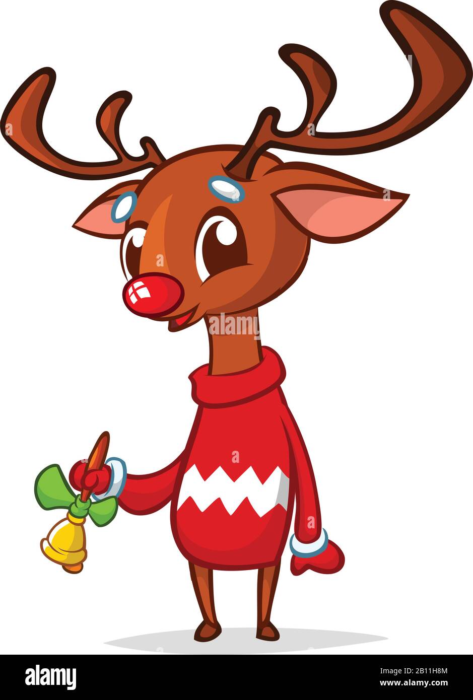 Christmas reindeer cartoon ringing a bell. Vector illustration isolated on  white Stock Vector Image & Art - Alamy