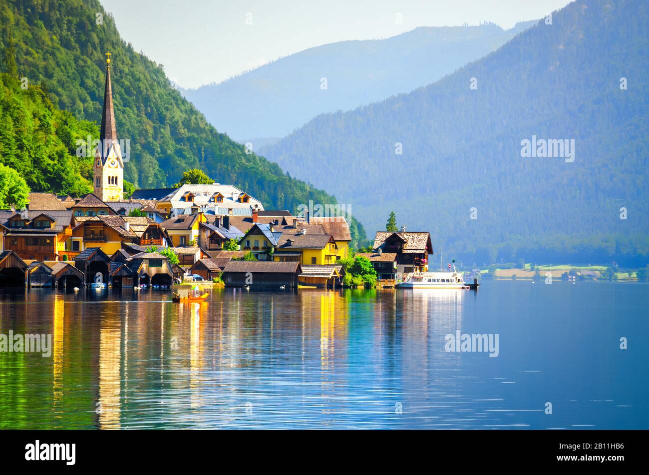 Hallstatt village in the Austrian Alps at sunrise Stock Photo - Alamy