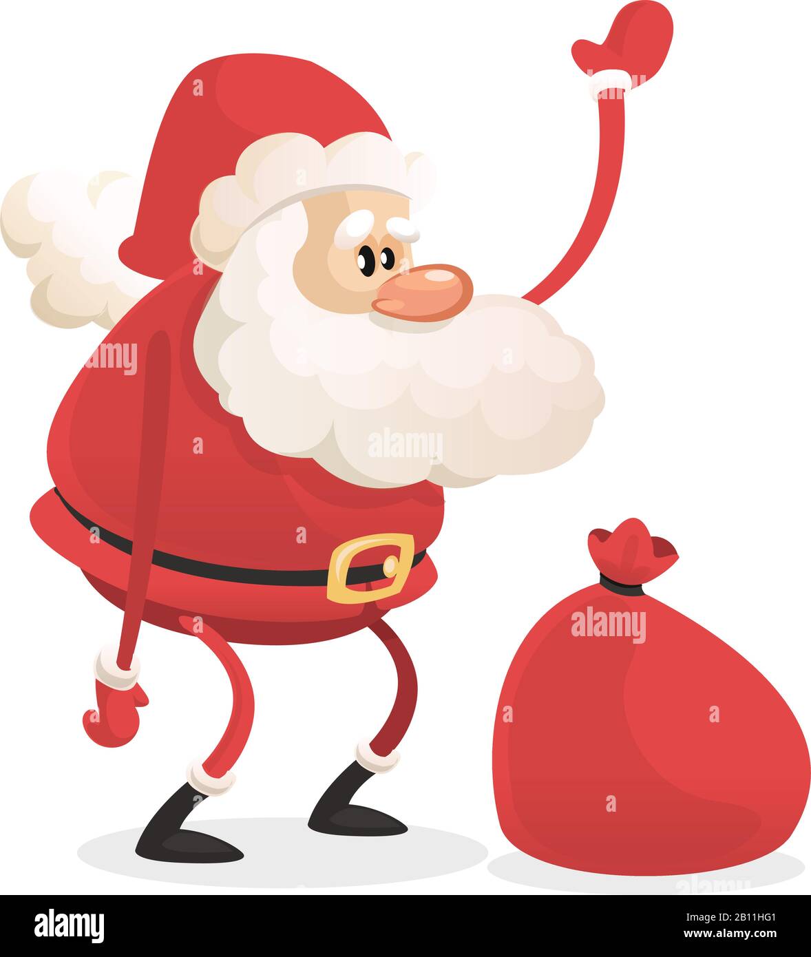 Funny cartoon Santa claus character with a red sack with gifts. Vector ...