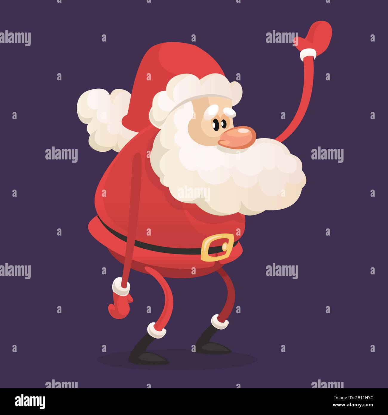 Funny cartoon Santa claus character waving hand isolated white ...