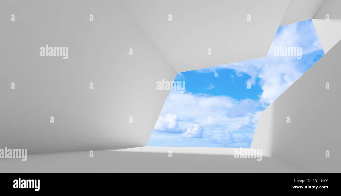 Abstract empty white interior background, blank room with wide window ...