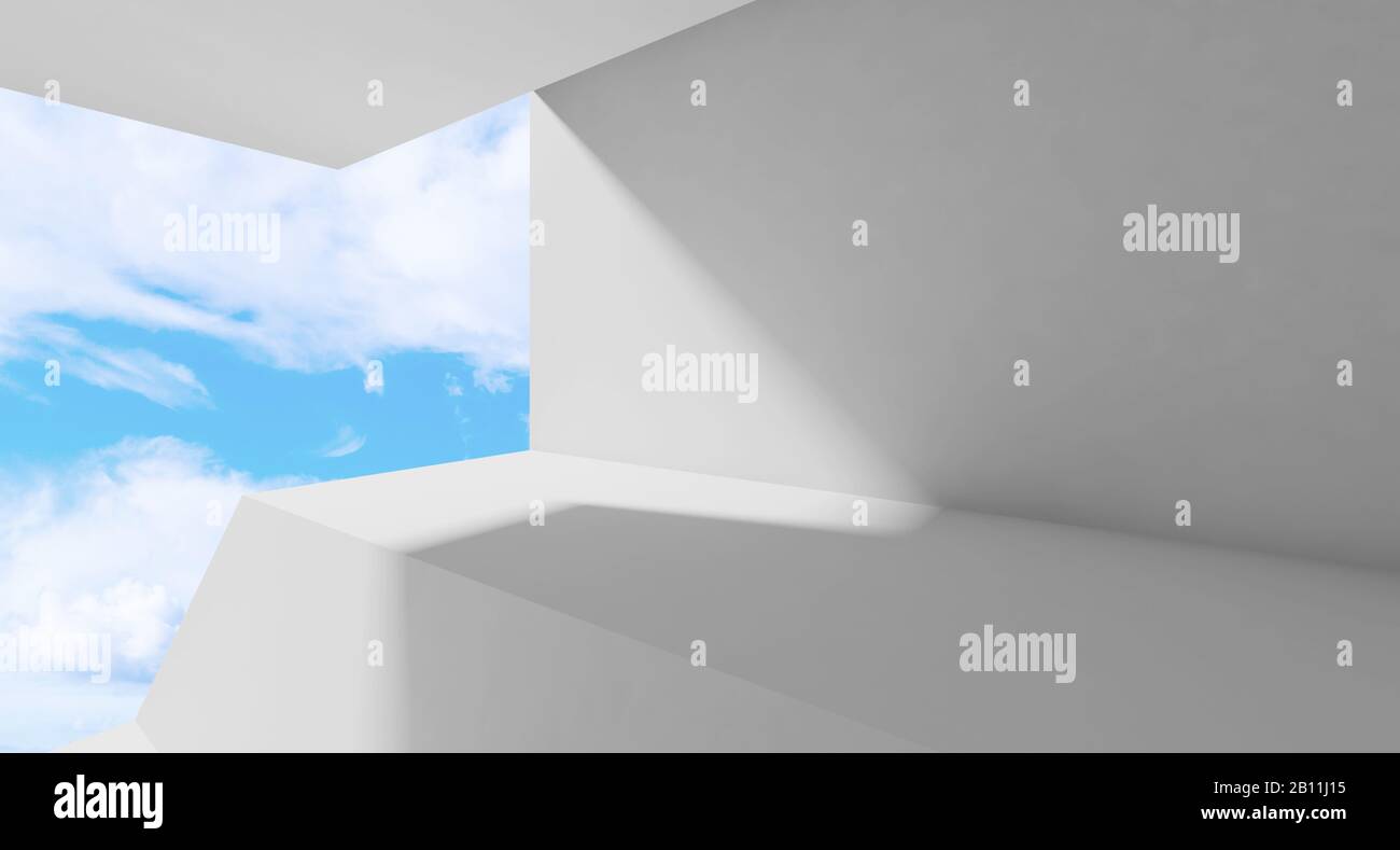 Abstract white interior background, an empty room with blank window ...