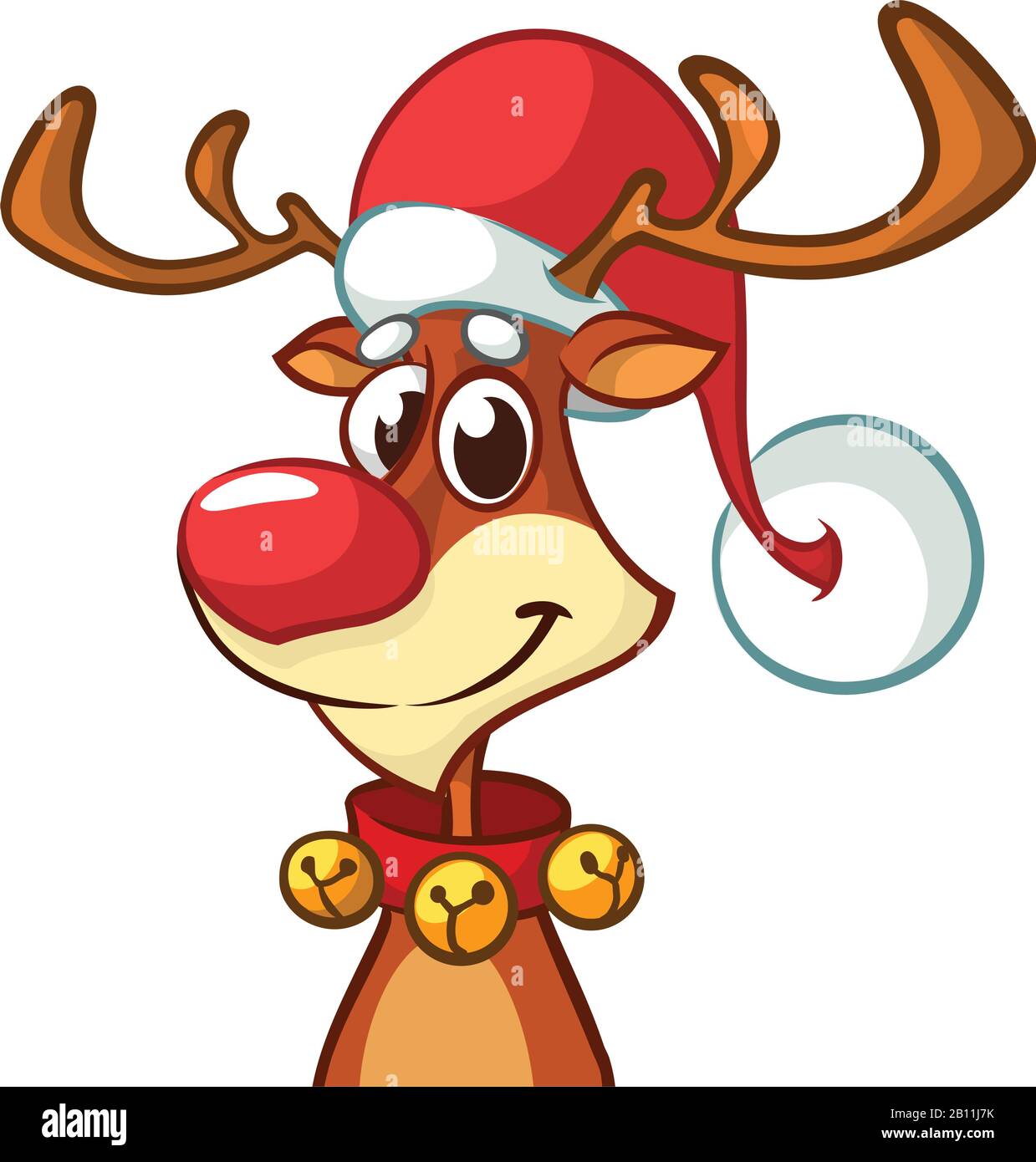 Happy cartoon Christmas red nose reindeer rudolph. Vector illustration of  Christmas character Stock Vector Image & Art - Alamy