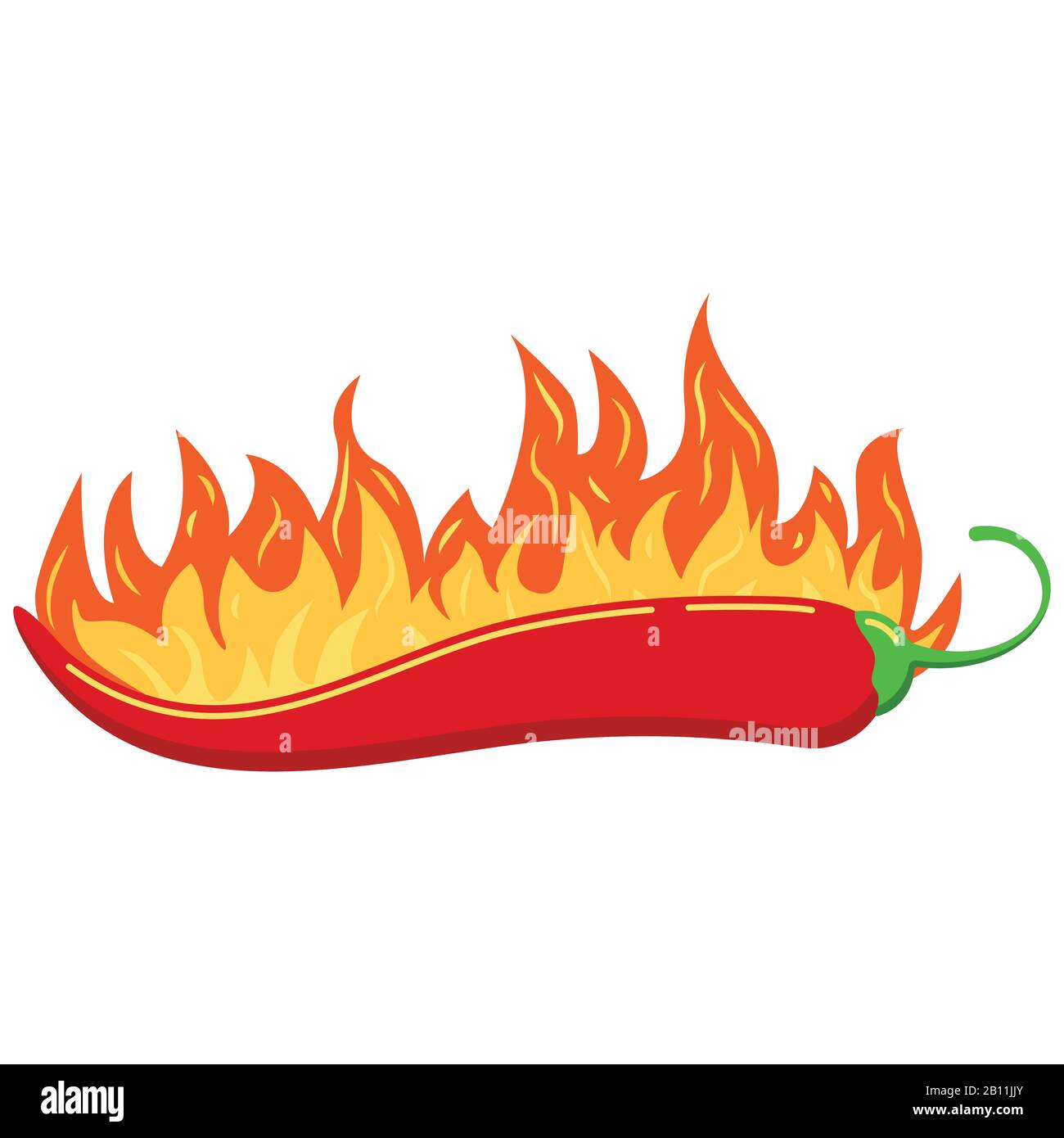 Red chilli pepper in burned fire flame vector icon isolated on white background. Stock Vector