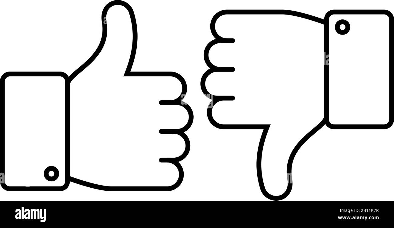 Thumbs up and down. Like and dislike line icons. Social networks outline agreement, positive and negative isolated vector symbols Stock Vector