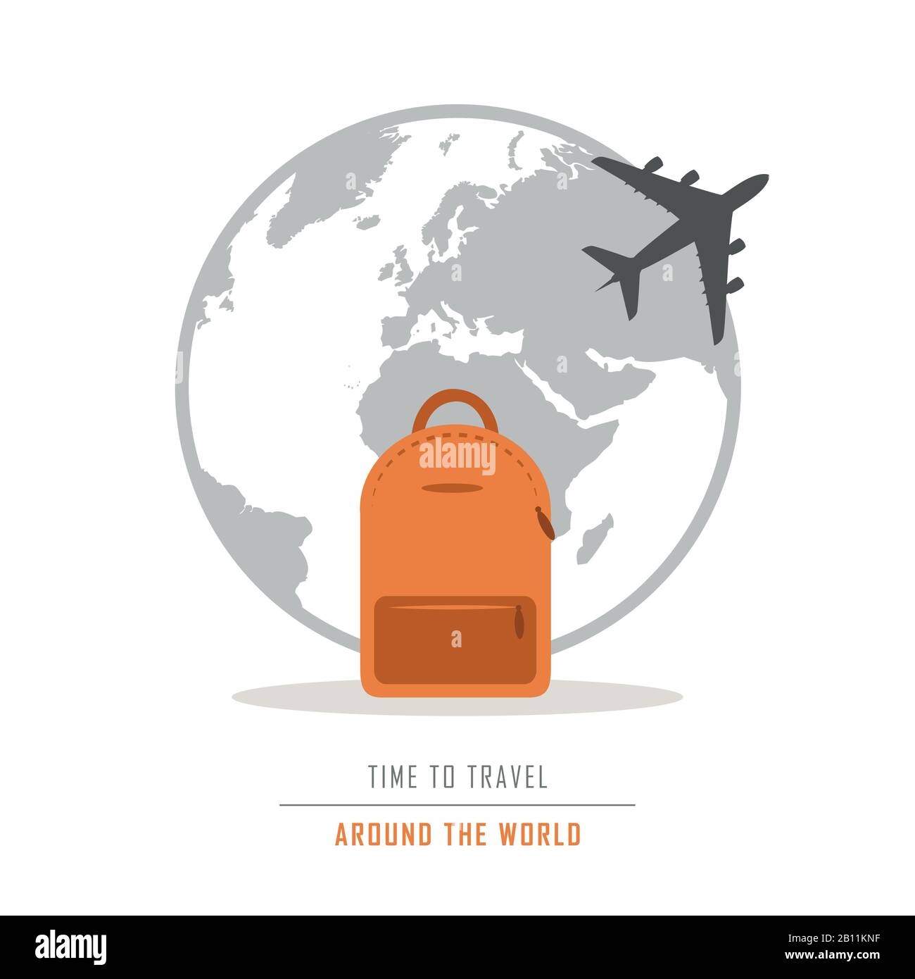time to travel around the world with backpack and plane vector illustration EPS10 Stock Vector