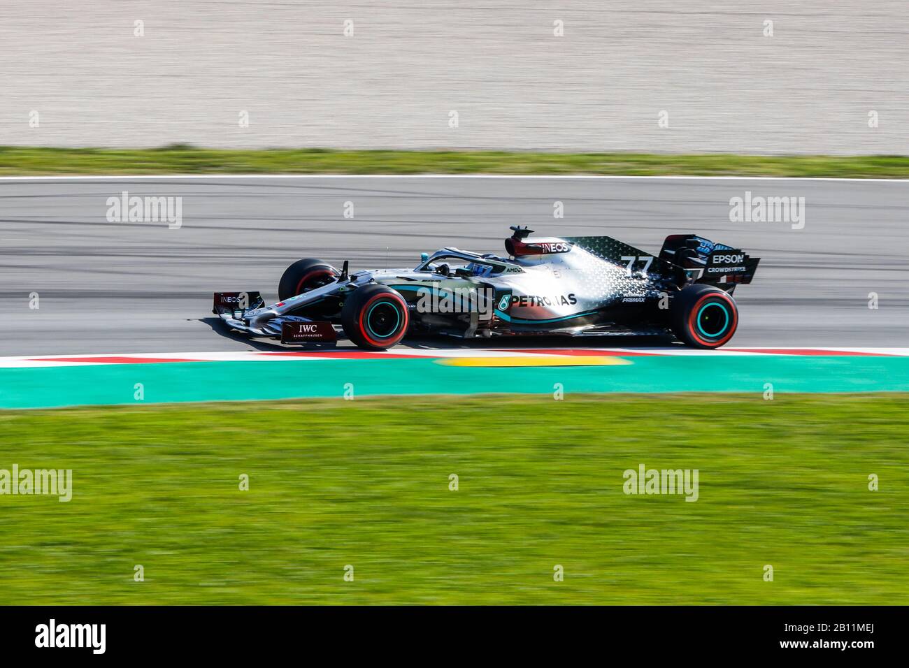 Valtteri Bottas, driver for Mercedes-AMG Petronas F1 Team, at F1 Winter Testing at Montmelo circuit, Barcelona, Spain on 21.2.20 Stock Photo