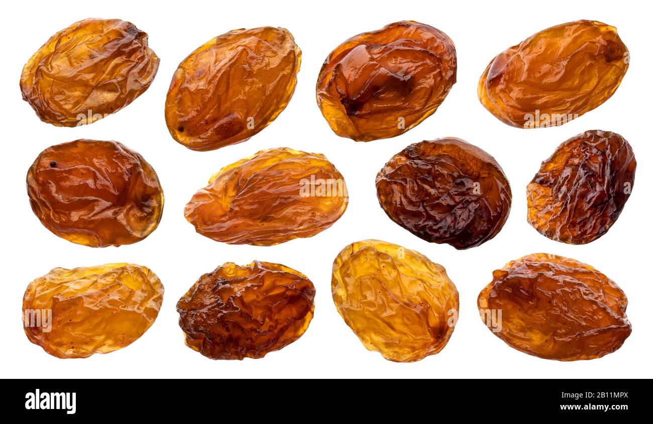 Raisins isolated on white background with clipping path, close up Stock Photo