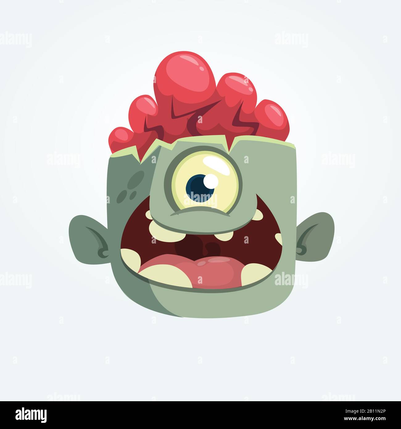 Cartoon one eyey zombie head smiling. Halloween vector illustration Stock Vector