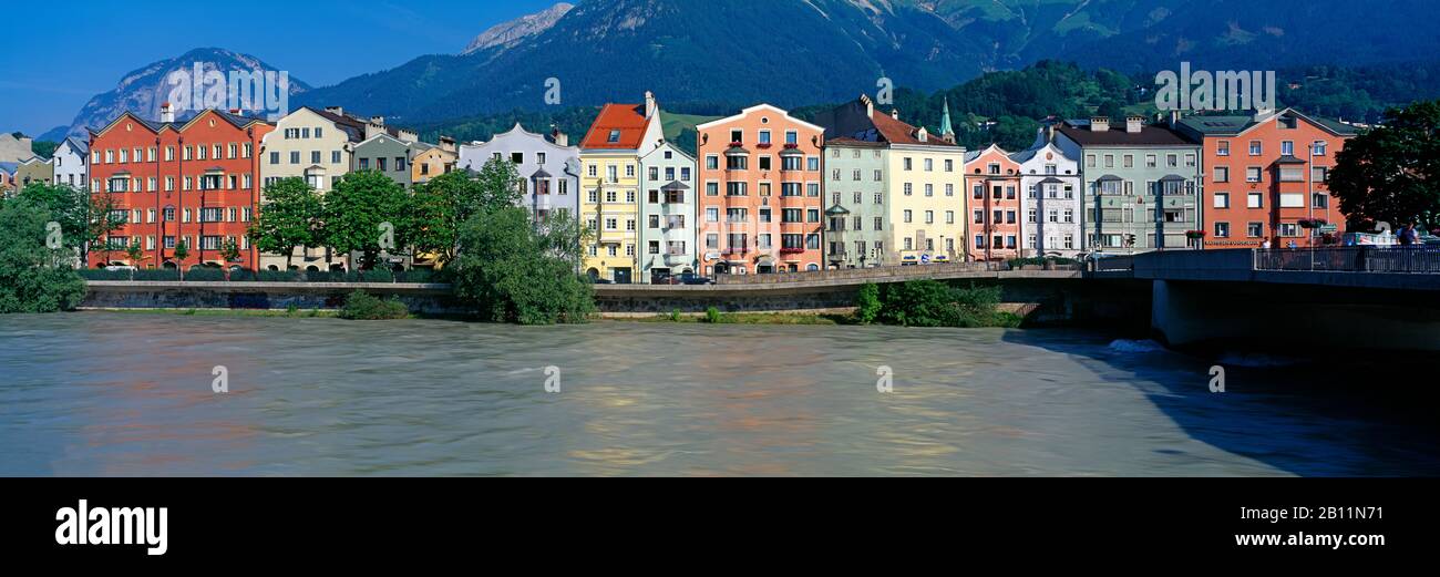 Residential houses on the Inn, Innsbruck, Austria Stock Photo