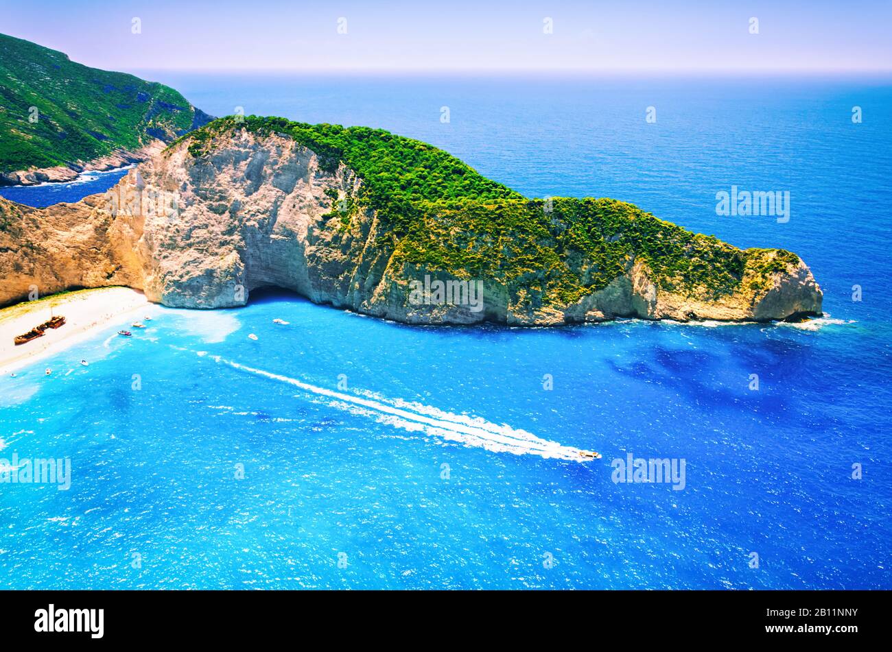 Shipwreck beach at Navagio bay. Zakynthos island, Greece. The most famous and fotographed beach in the world Stock Photo