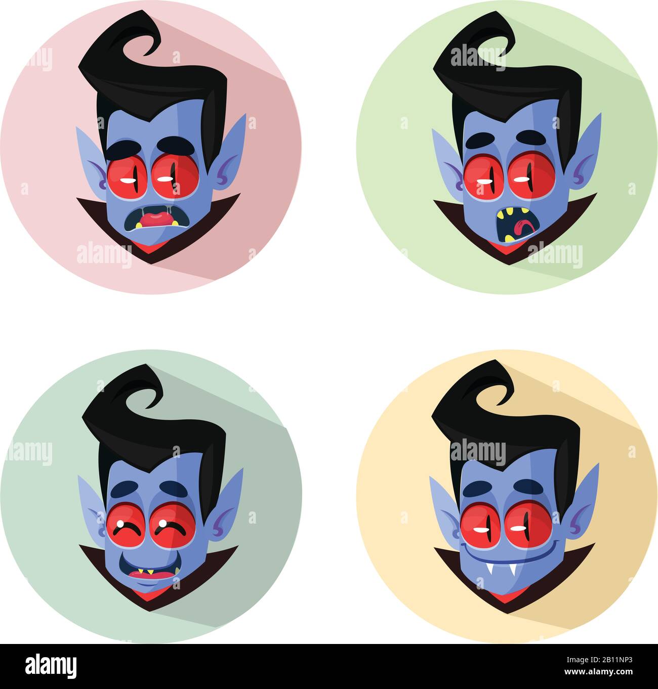Cartoon vampire heads icons. Vector illustration of vampire emotions Stock Vector
