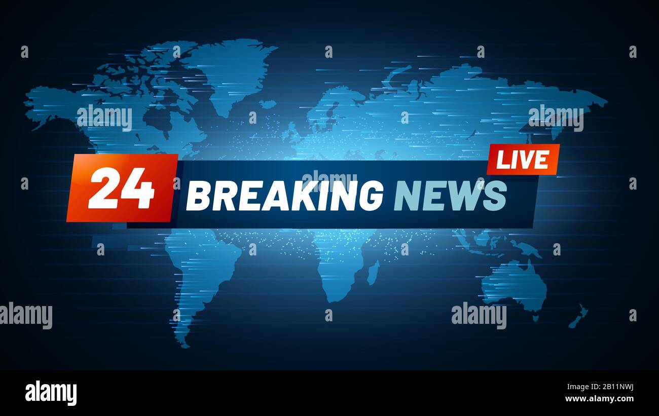 Live breaking news background. Streaming internet tv global news headline on world map backdrop vector concept Stock Vector