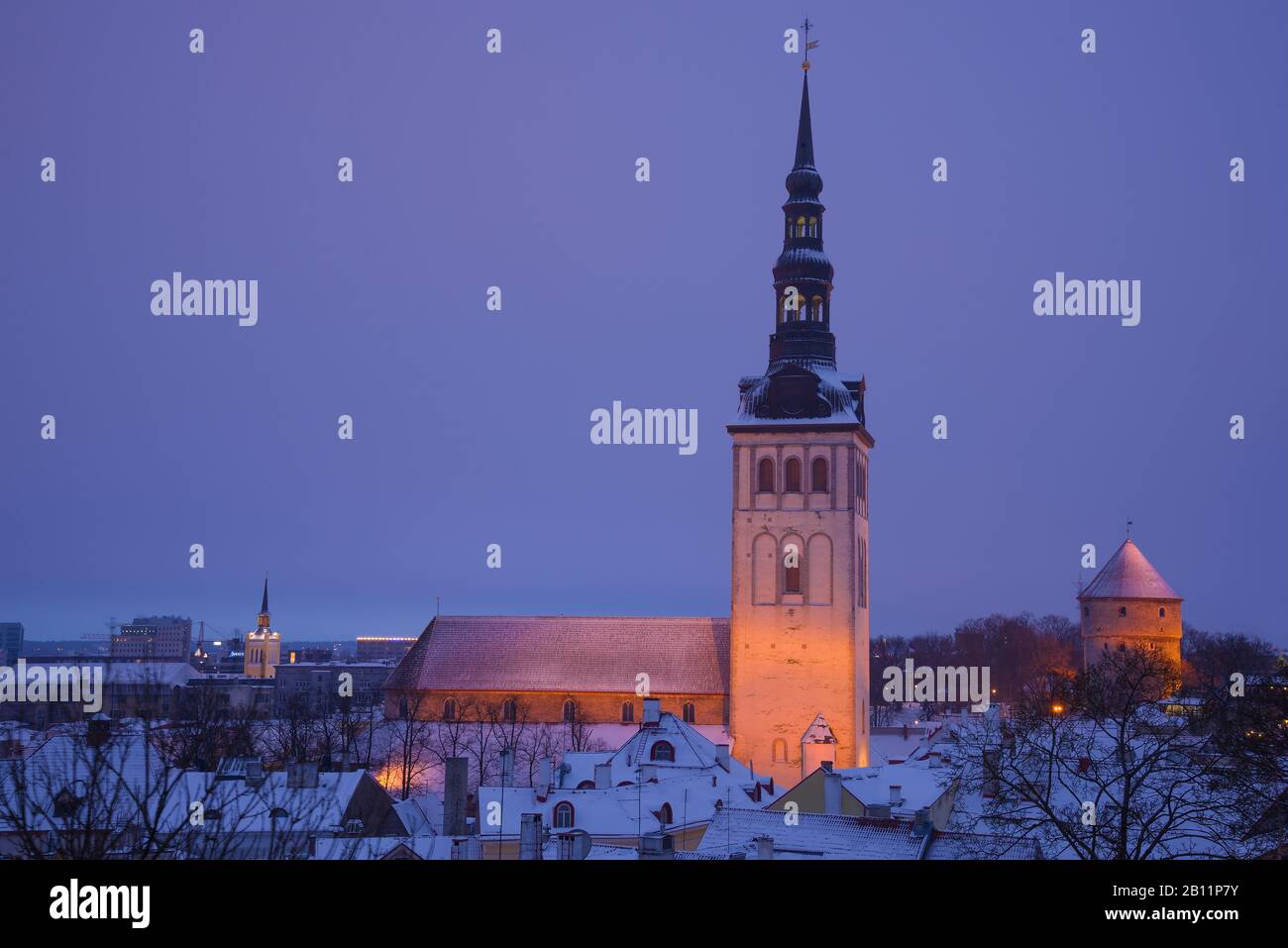 Church of Niguliste in the cityscape on a March morning. Tallinn, Estonia Stock Photo