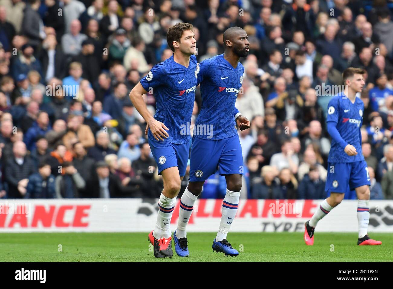 London Uk 22nd Feb 2020 Marcos Alonso Of Chelsea Fc Celebrates After Scoring His Team S Second