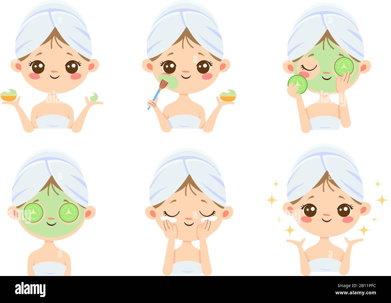 Beauty face mask. Woman skin care, cleaning and face brushing. Acne treatment masks vector cartoon illustration Stock Vector Image & Art - Alamy Beauty face mask. Woman skin care, cleaning and face brushing. Acne treatment masks vector cartoon illustration Stock Vector Image & Art - Alamy