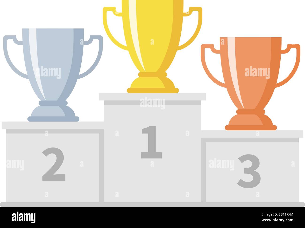 Winner podium with trophy cups. Gold, silver and bronze goblets on sports pedestal. Competition and goal achievement vector business concept Stock Vector