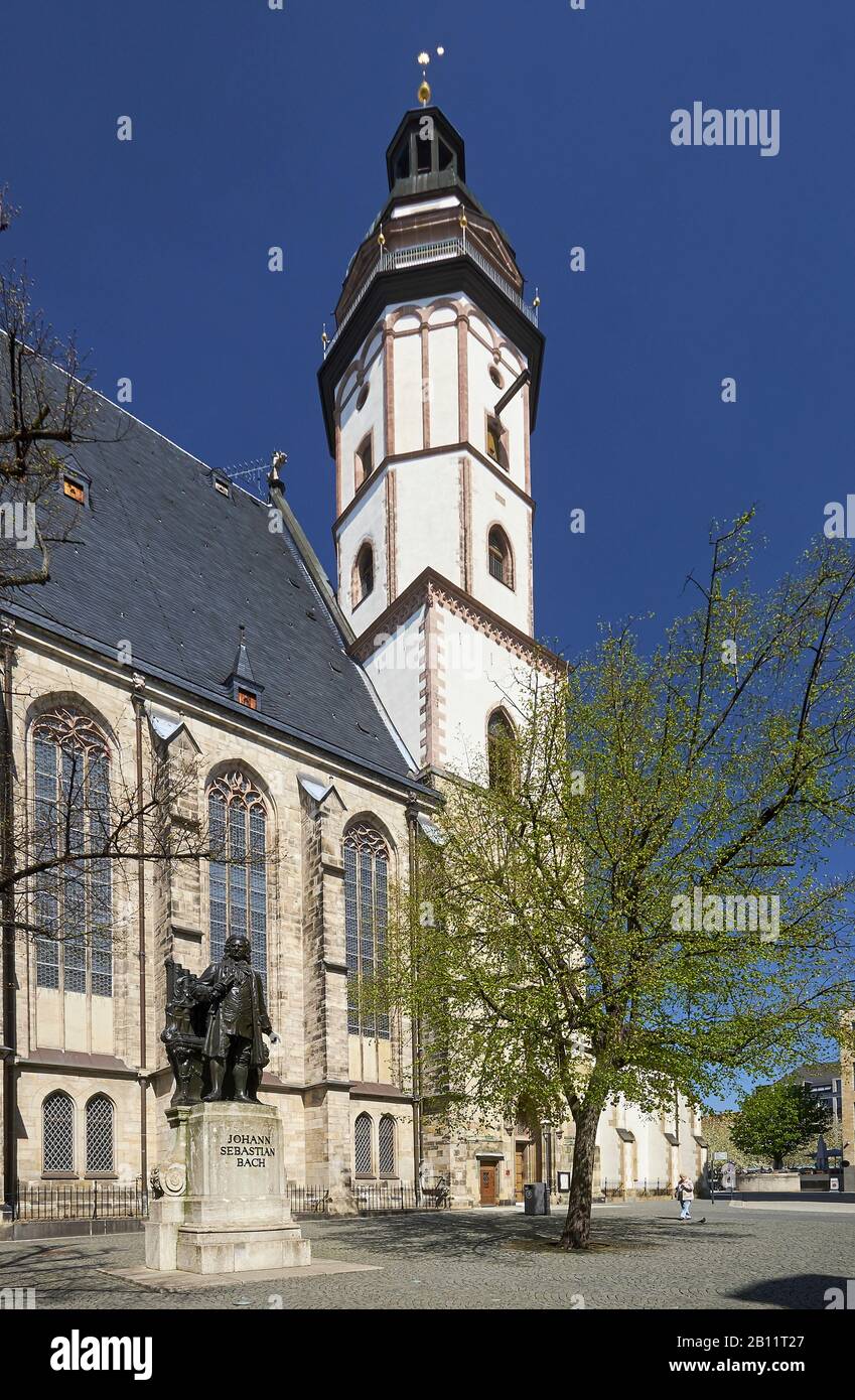 Bach monument in front of the Thomaskirche in Leipzig, Saxony, Germany Stock Photo
