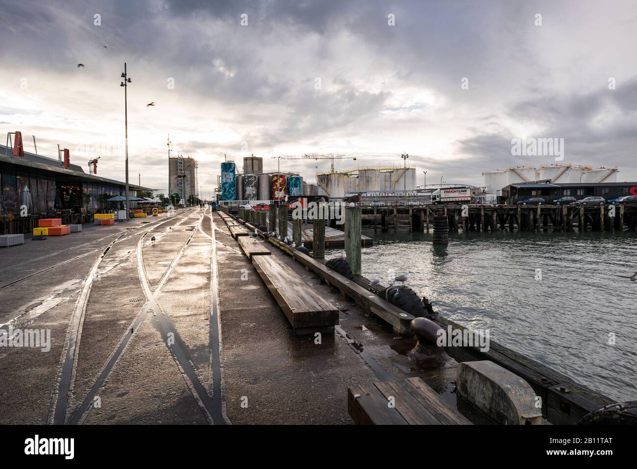 Auckland harbor after thunderstorm at sunset, New Zealand Stock Photo