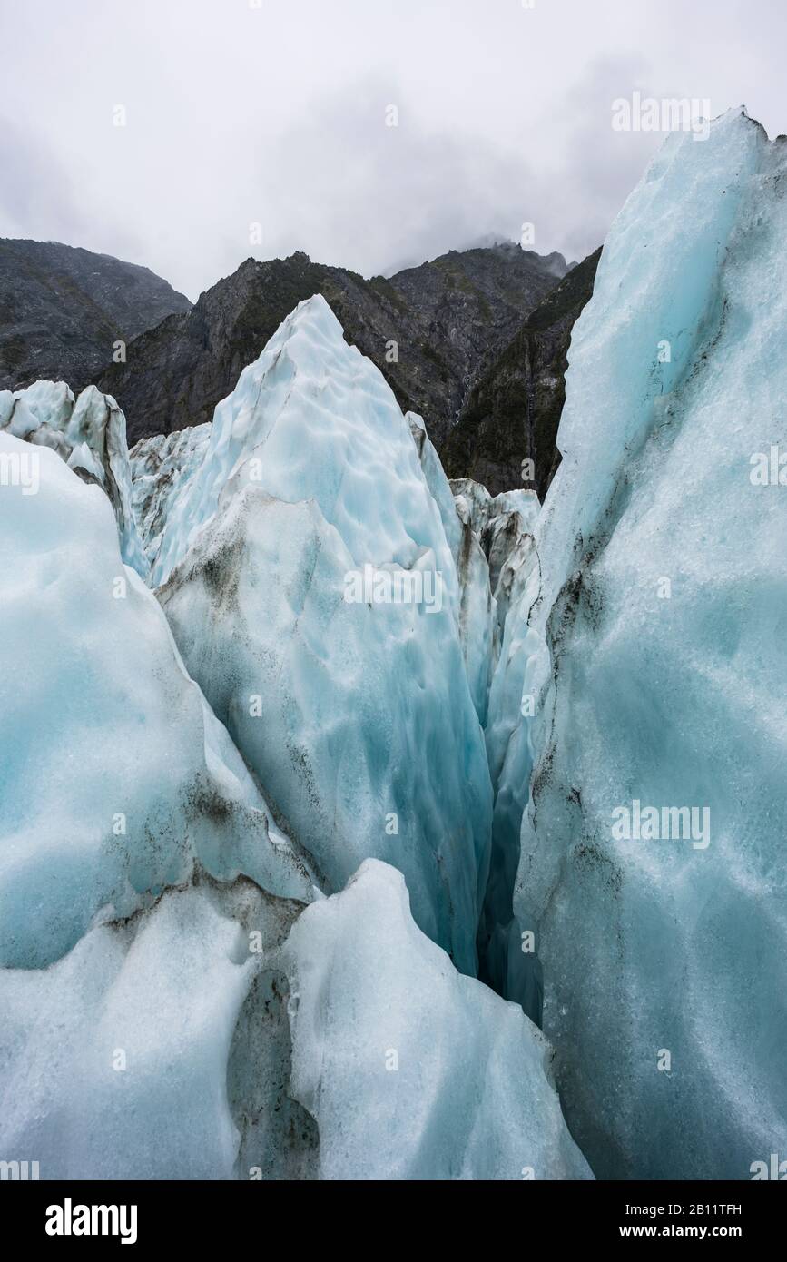 Rugged, dangerous glacier landscape, Franz Josef Glacier, New Zealand Stock Photo