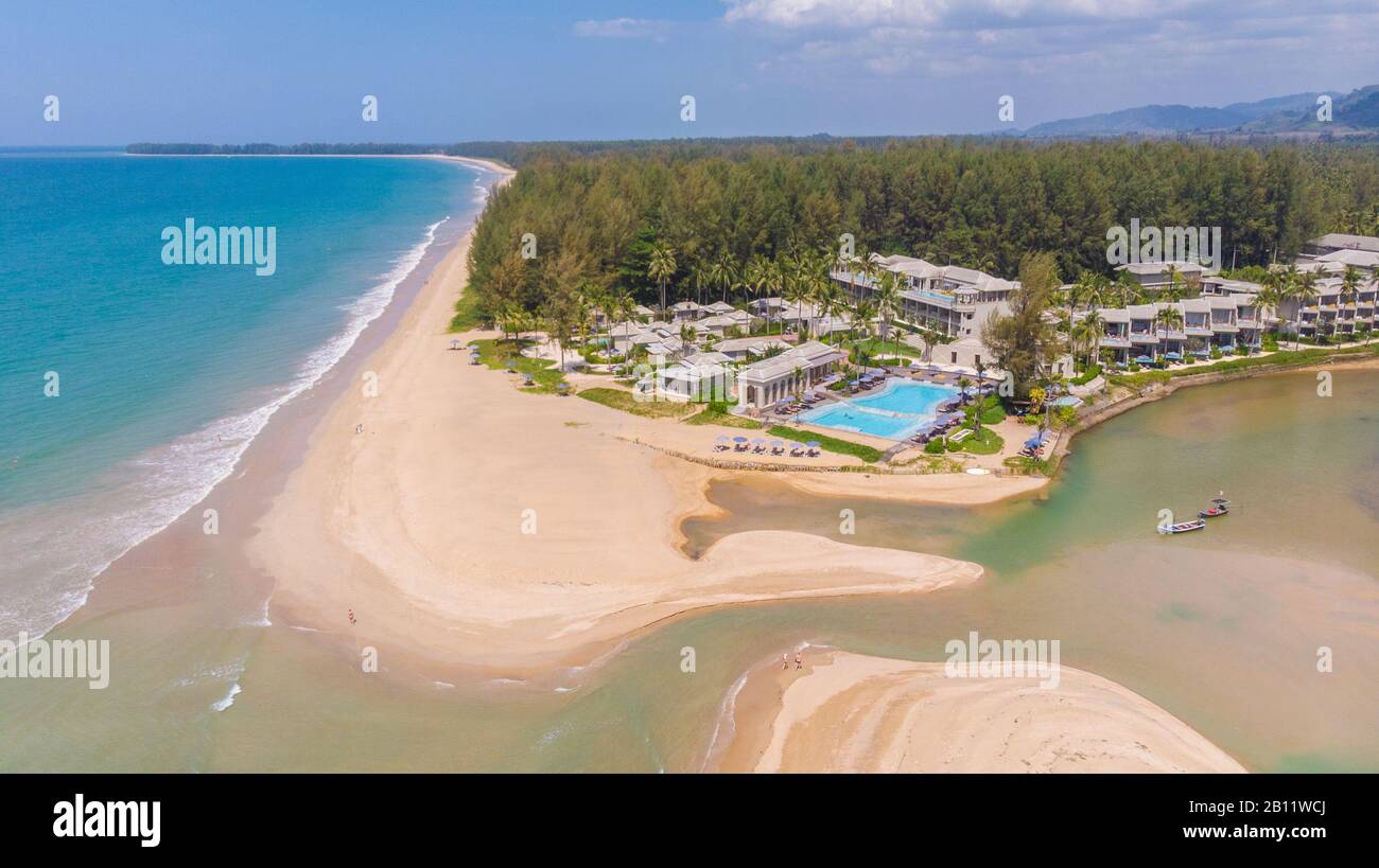 Aerial View of Khao Lak Beach in Thailand and the Khao Lak Devasom Hotel Stock Photo