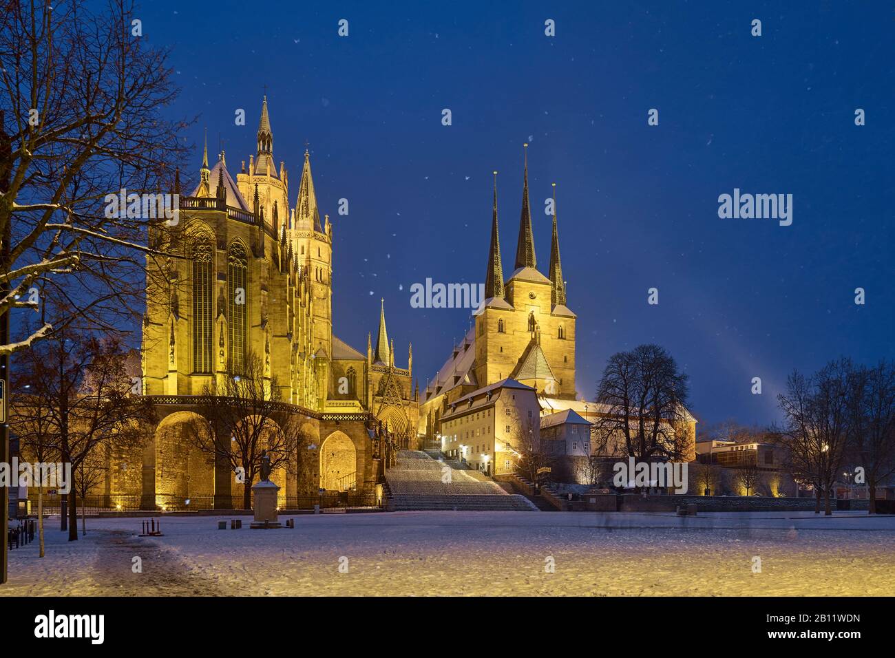 Cathedral square with Mariendom and Severikirche, Erfurt, Thuringia, Germany Stock Photo