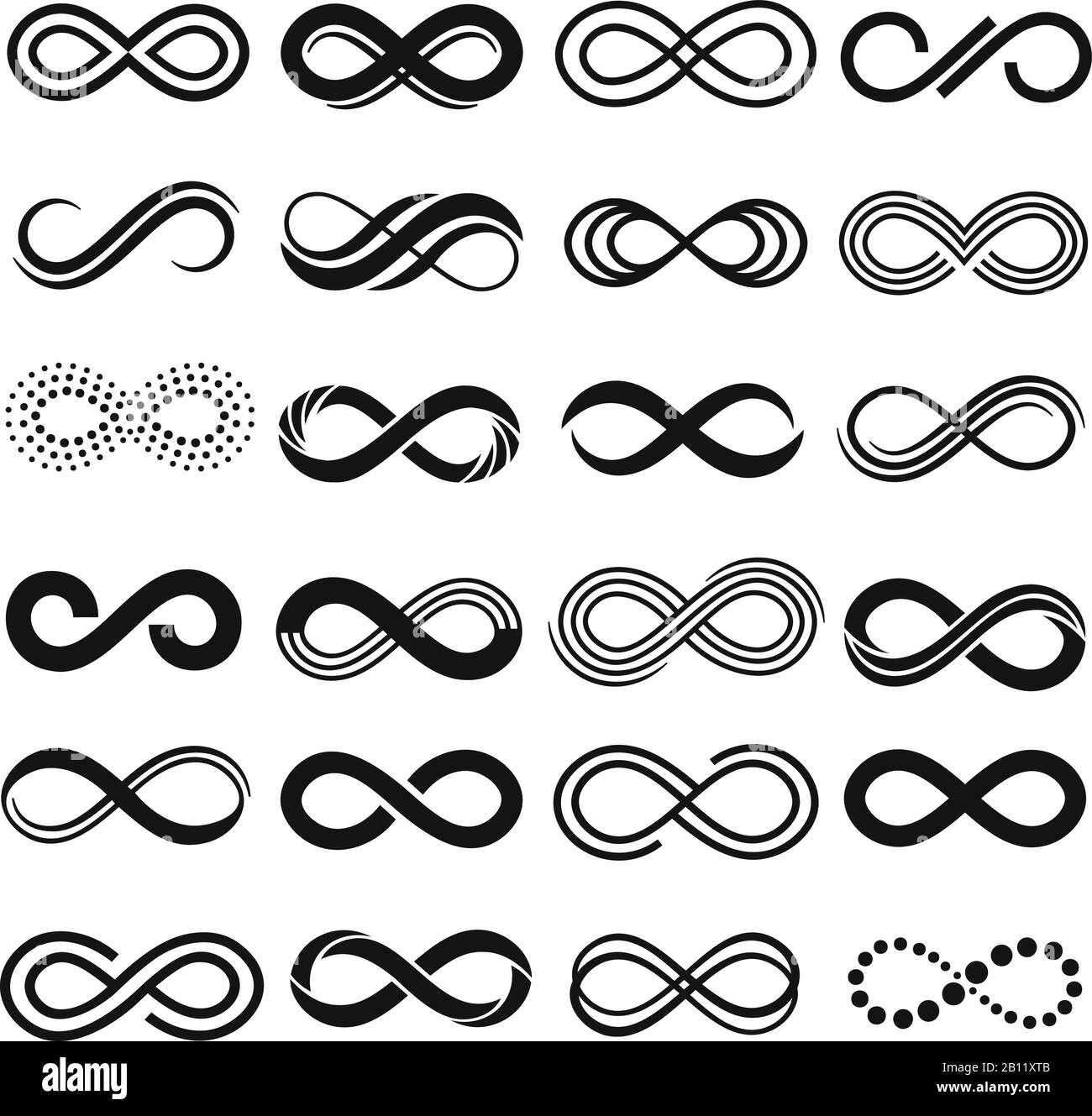 Infinity symbol. Infinit repetition, unlimited contour and endless isolated vector symbols set Stock Vector