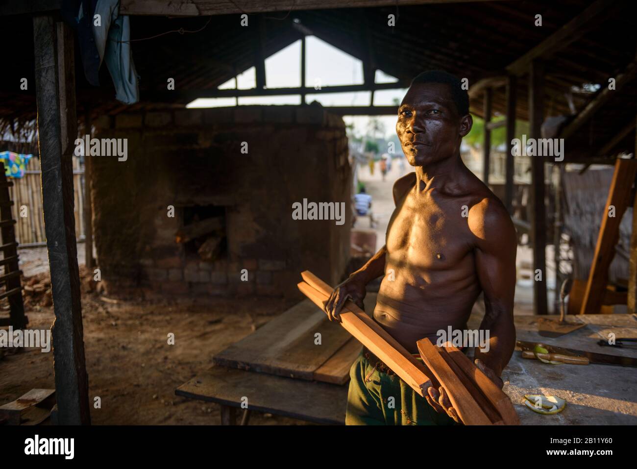 Bantu carpenter in Bayanga, Central African Republic, Africa Stock Photo