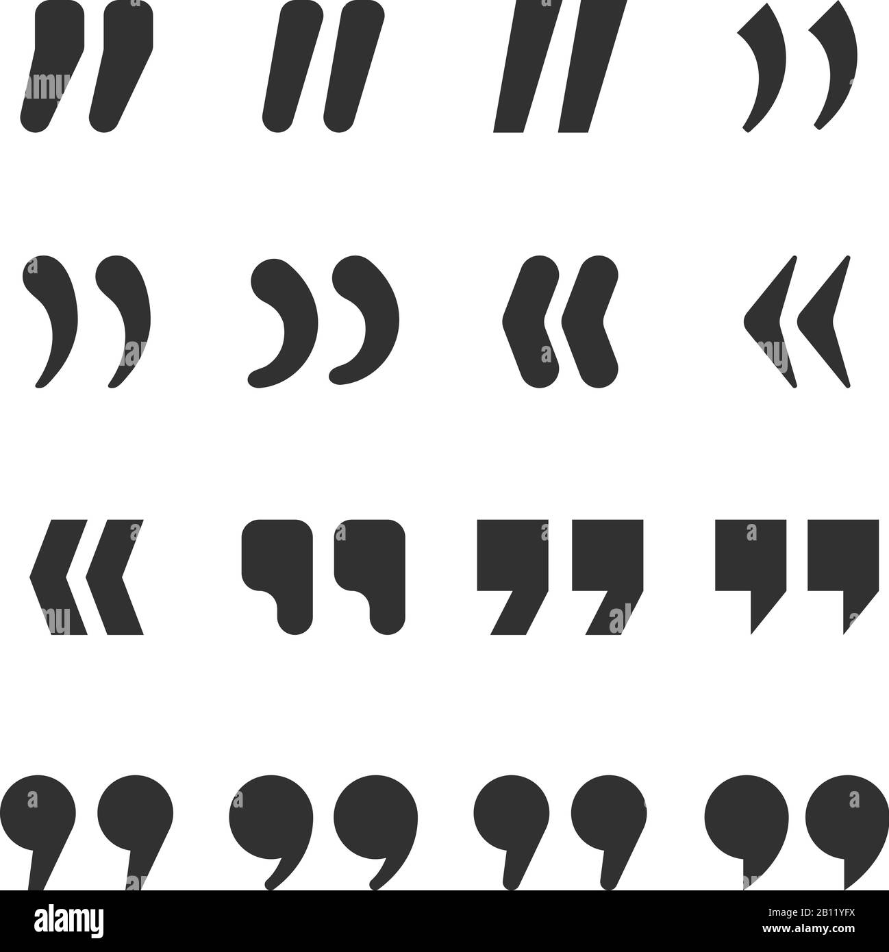 Quotes icons. Quote marks comma, speech excerpt remark icon and citation commas isolated vector set Stock Vector