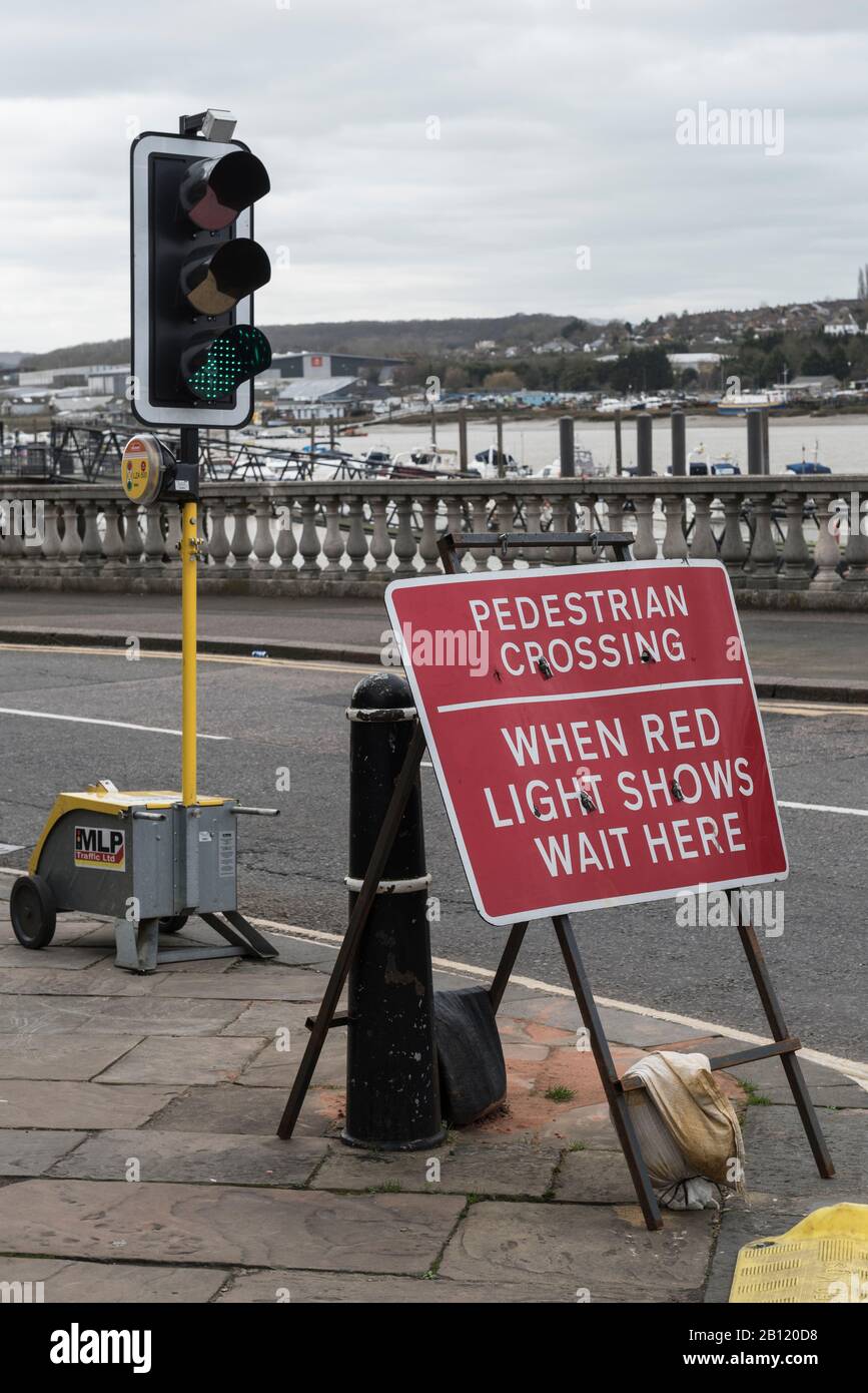 Mobile traffic light and sign in Rochester, Kent Stock Photo Alamy