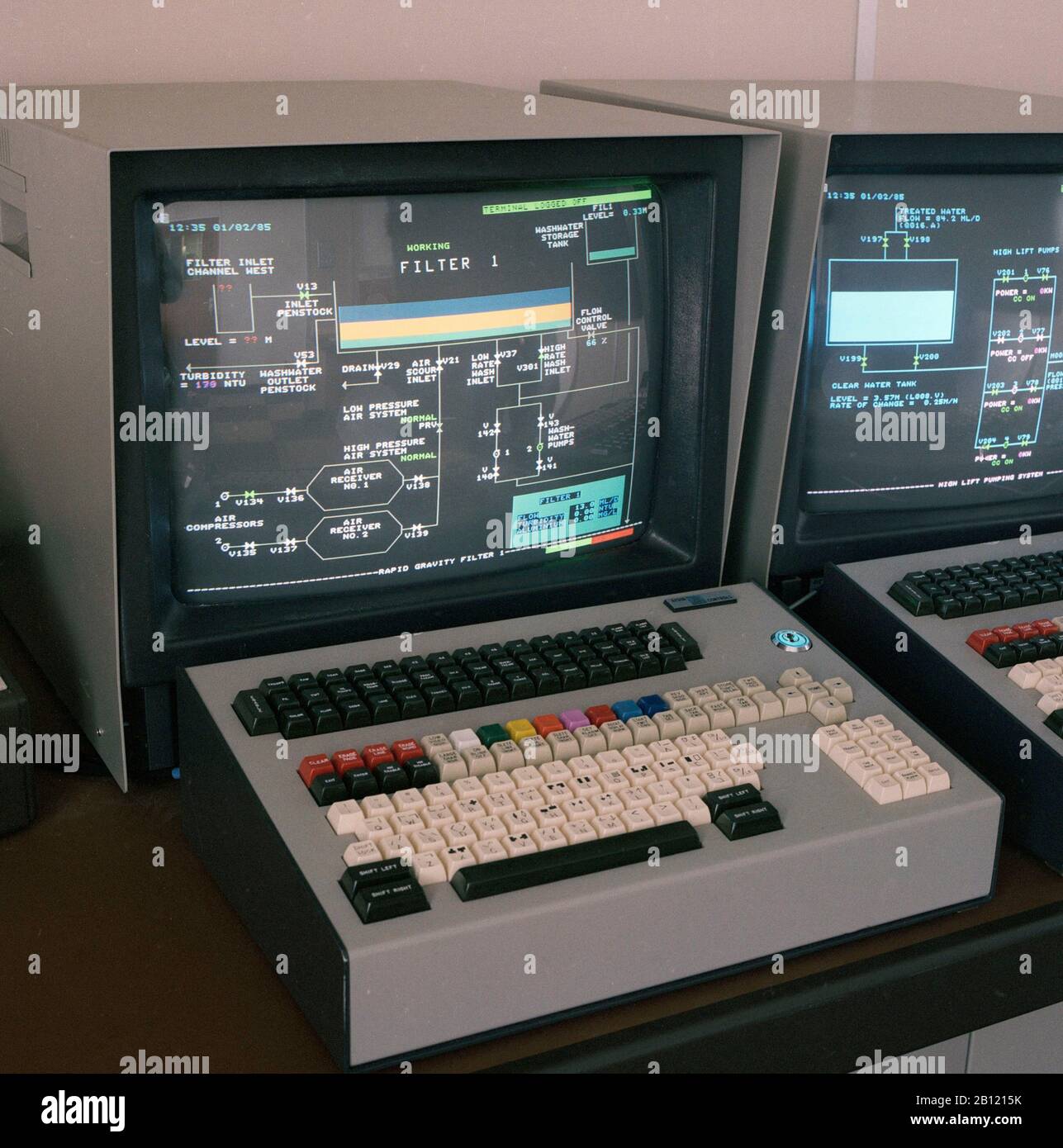1985 computer control system, West Yorkshire, northern England, UK Stock Photo