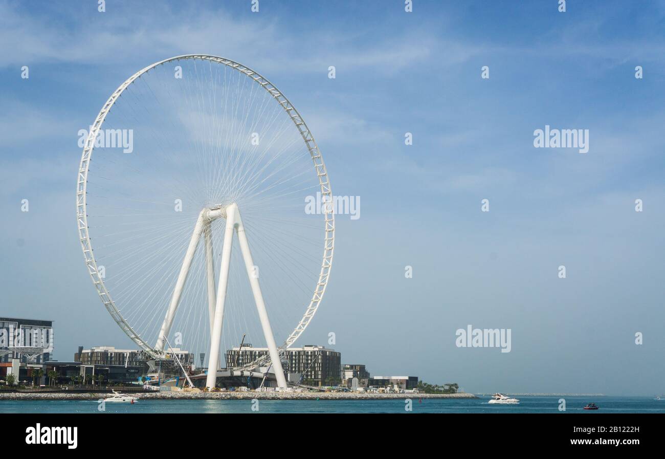 A view of Ain Dubai, the world's largest Ferris Wheel, from JBR Beach, Dubai Stock Photo