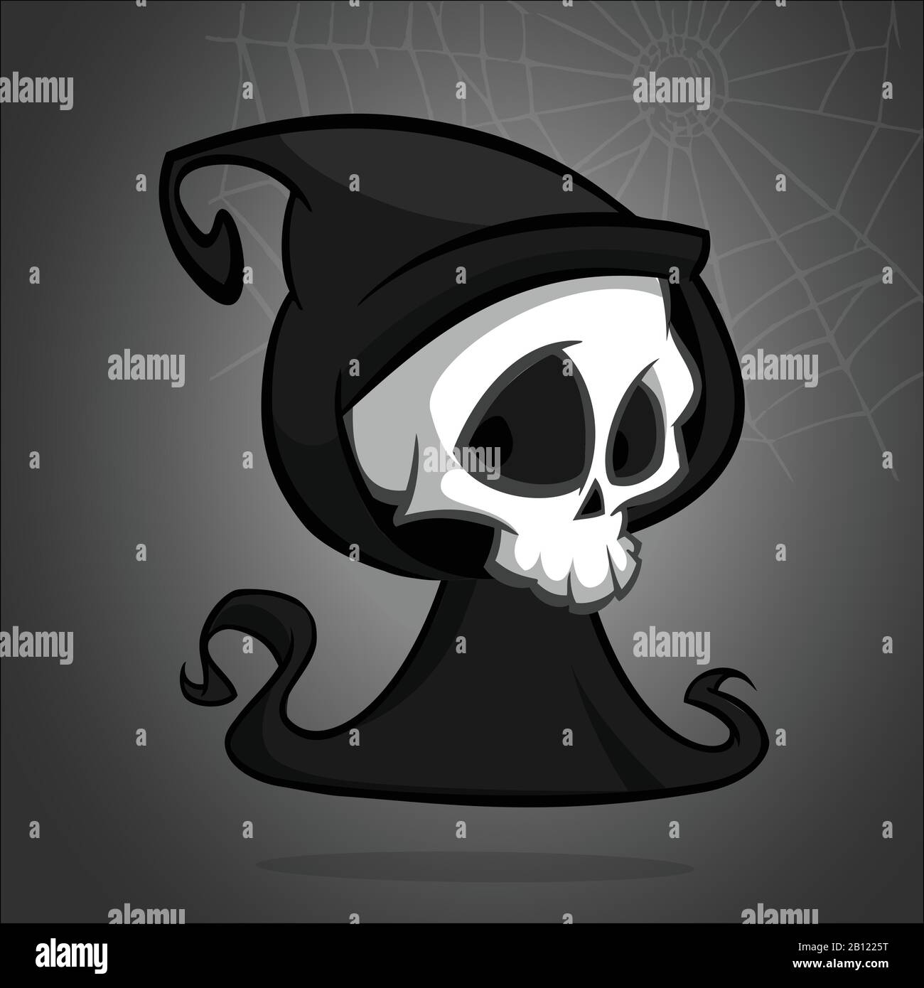 Cute Cartoon Grim Reaper Isolated On White. Cute Halloween Skeleton ...