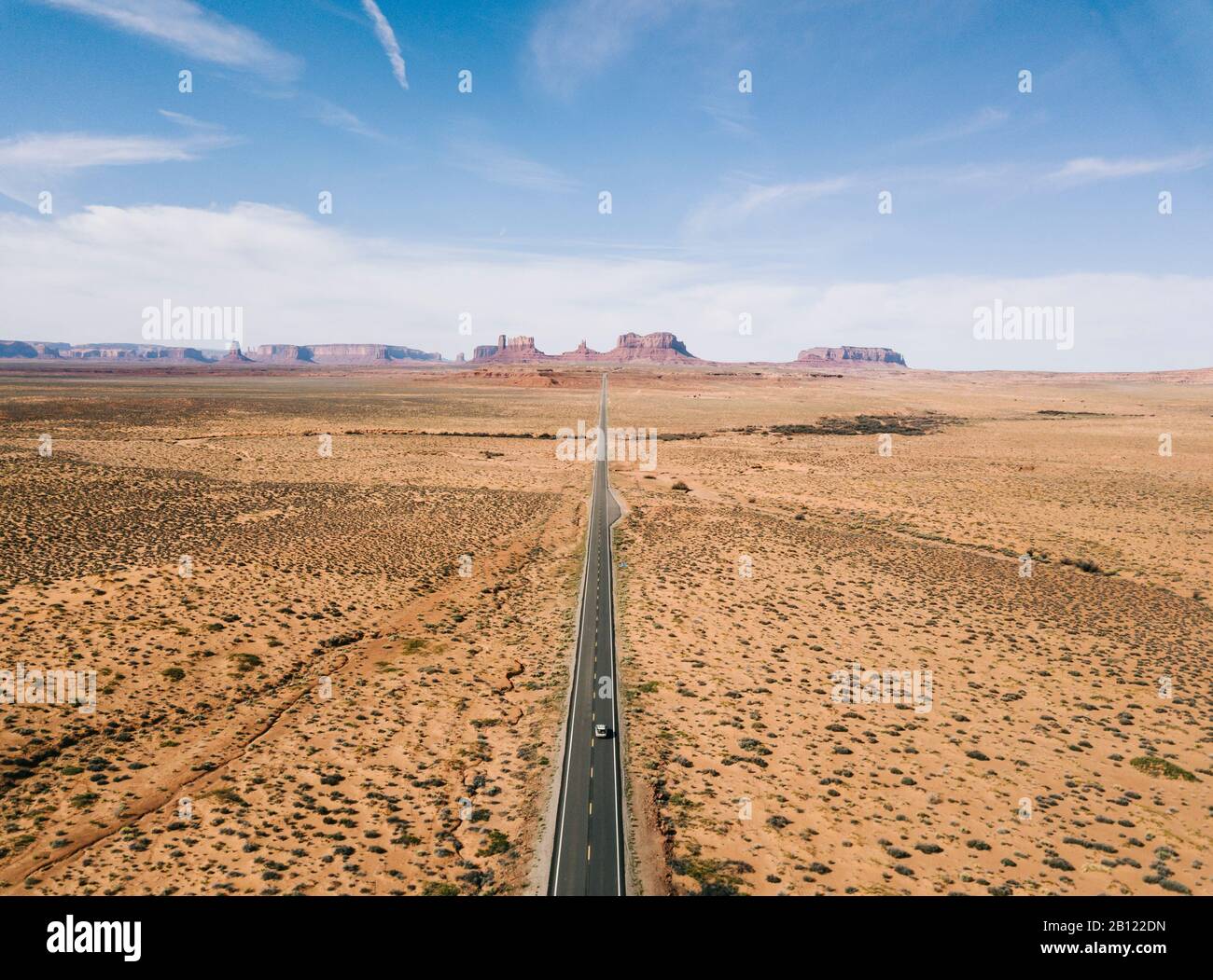 A highway in the desert of USA aerial view from the air Stock Photo
