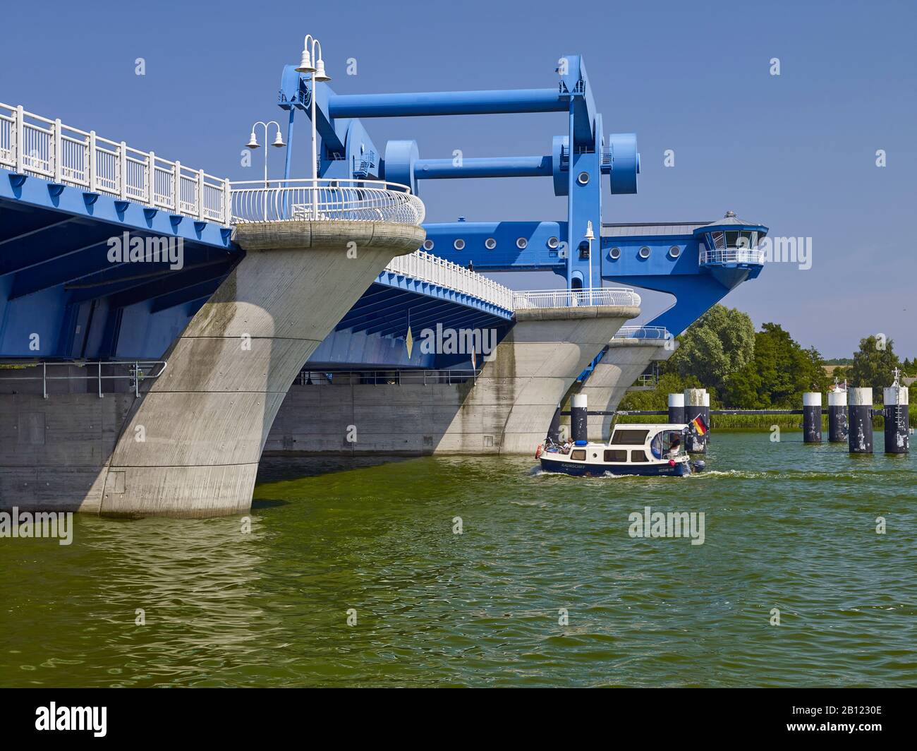 Wagebalken bascule bridge over the Peene, Wolgast, Mecklenburg-West Pomerania, Germany Stock Photo
