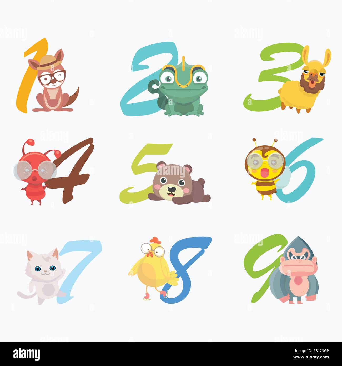 Set of funny numbers with cartoon animals Stock Vector Image & Art - Alamy