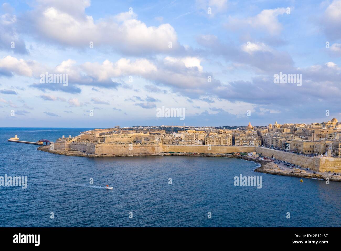 Aerial panoramic view of the Valletta old town on Malta. Stock Photo