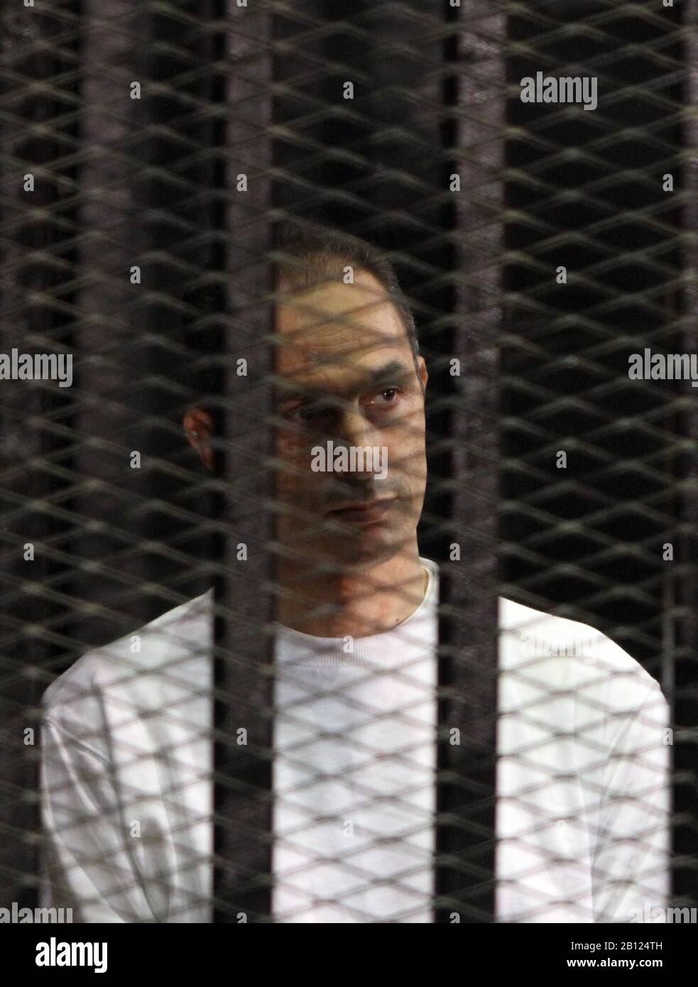 (200222) -- CAIRO, Feb. 22, 2020 (Xinhua) -- File photo taken on July 9, 2012 shows Gamal Mubarak, son of ousted Egyptian president Mohamed Hosni Mubarak, in a court in Cairo, Egypt. An Egyptian court acquitted on Saturday Alaa and Gamal Mubarak, the sons of ousted Egyptian president Mohamed Hosni Mubarak, in a corruption case, state-run Ahram Online news website reported. (Xinhua/Ahmed Gomaa) Stock Photo