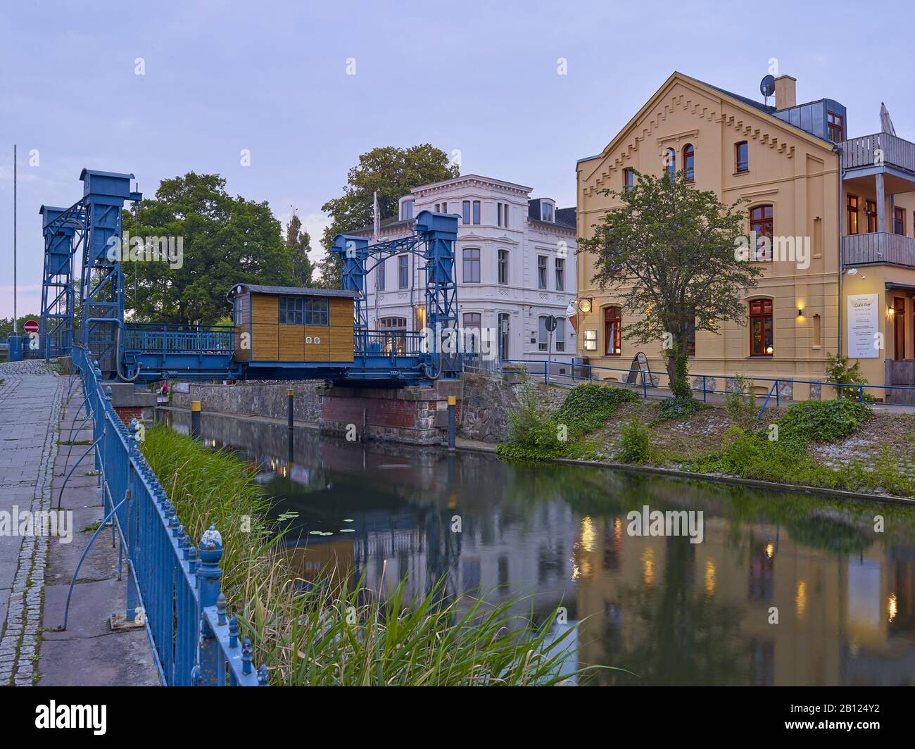 Lift bridge on the Elde Canal in Plau am See on the Müritz-Elde waterway, Mecklenburg-West Pomerania, Germany Stock Photo