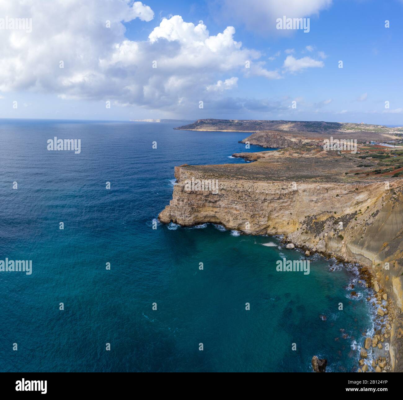 Aerial drone view of exotic Anhor bay in Malta Island in summer holiday Stock Photo