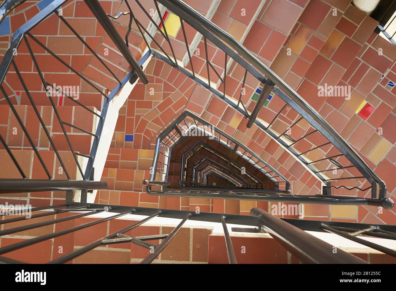 Stair eye in the green citadel of Friedensreich Hundertwasser in Magdeburg, Saxony-Anhalt, Germany Stock Photo