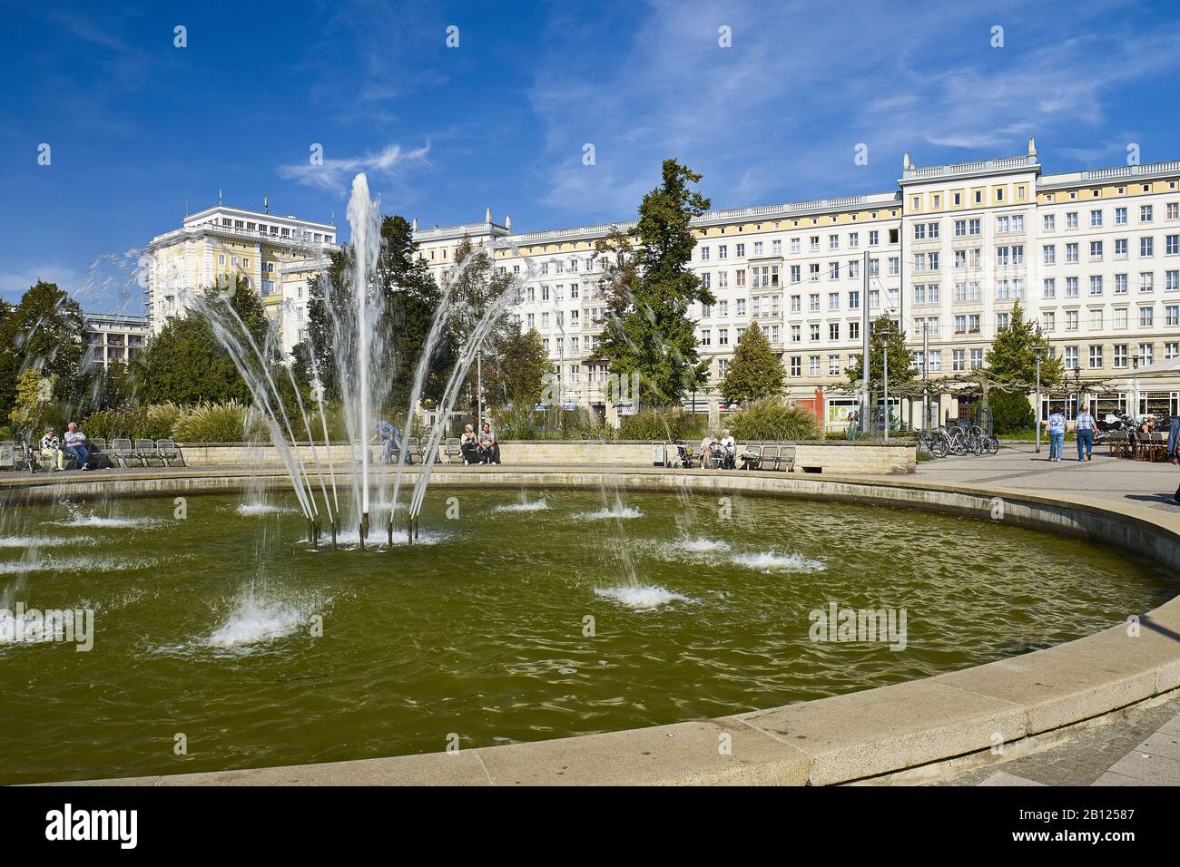 Ulrichplatz with buildings in the architectural style of socialist classicism, Magdeburg, Saxony-Anhalt, Germany Stock Photo