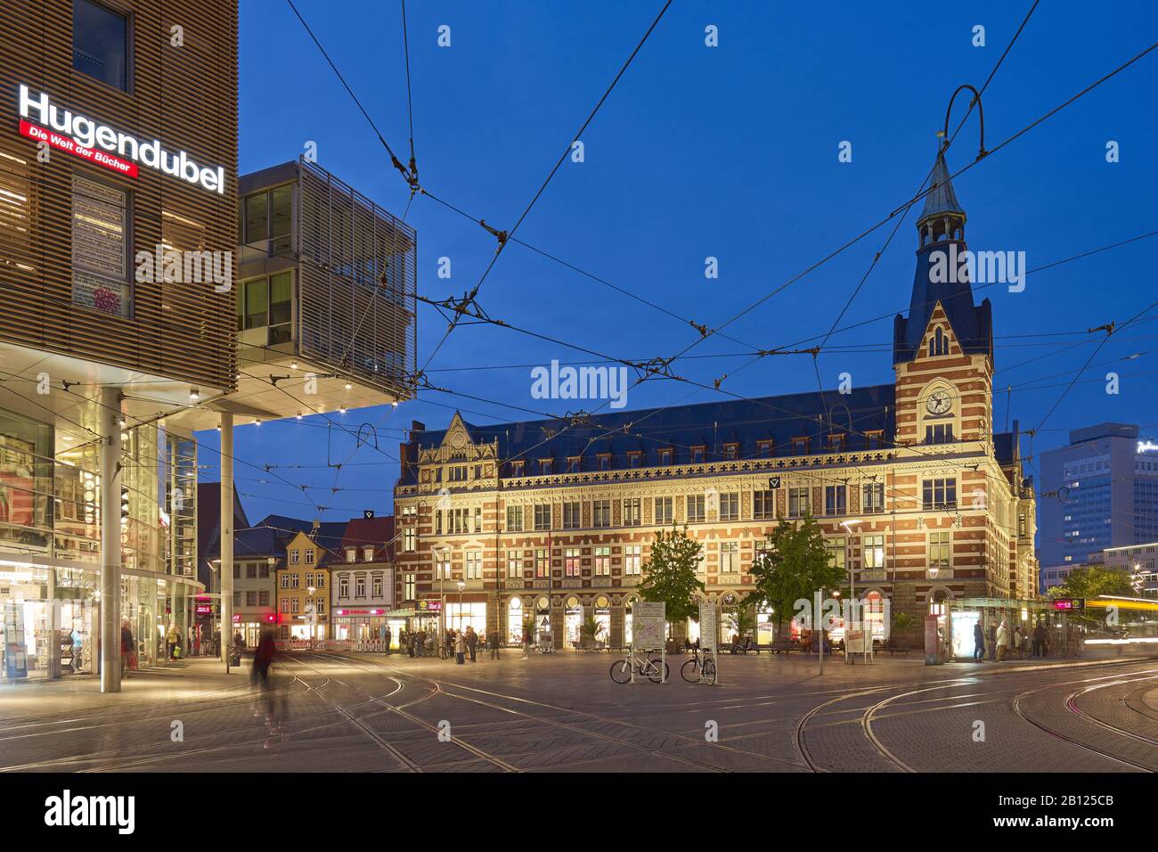 View over the village green with post office building in Erfurt, Thuringia, Germany Stock Photo