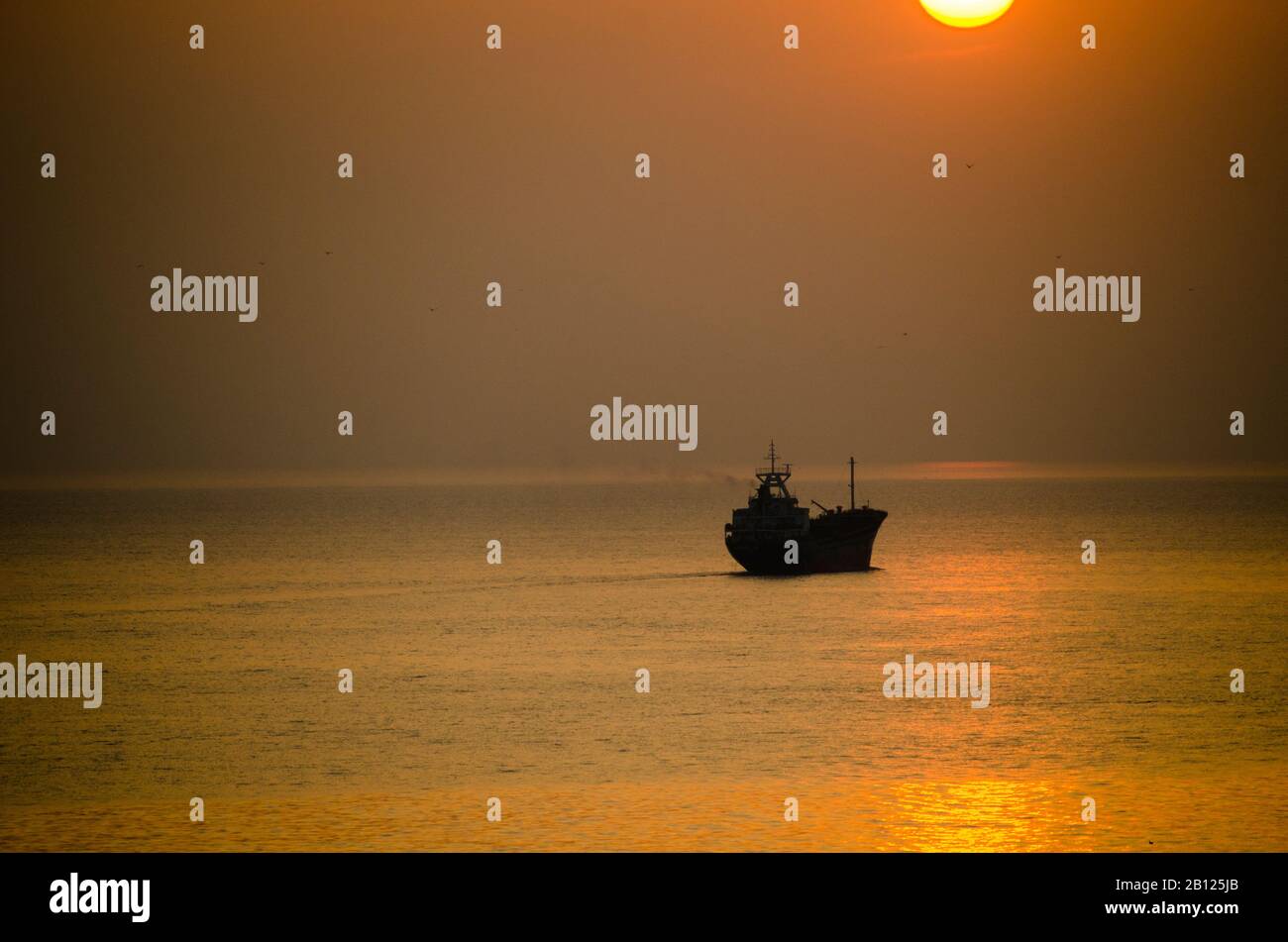 Tanker in Sunset at Darıca Stock Photo